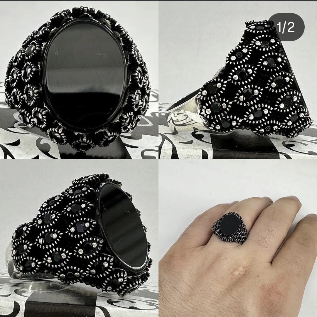 Oniks taşlı 925 ayar gümüş erkek yüzük 